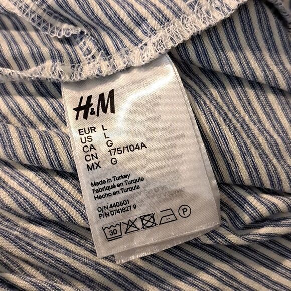 H & M Bodysuit Size L Blue White Striped Wrap Style Deep V-Neck Long Sleeve - Picture 7 of 10